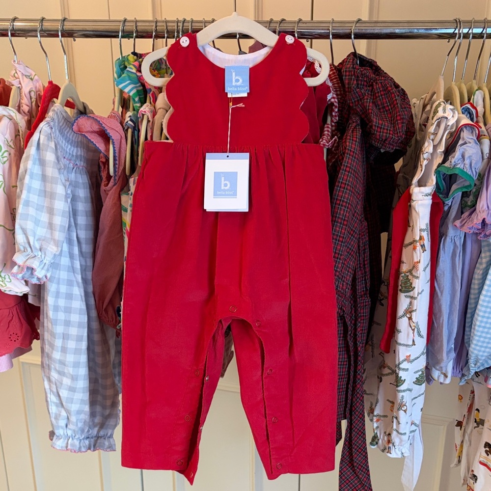 Red Scalloped Corduroy Romper